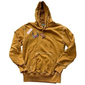 J.Crew Garment Dyed French Terry Hoodie Western Patch Horseshoe Boot Tan XS